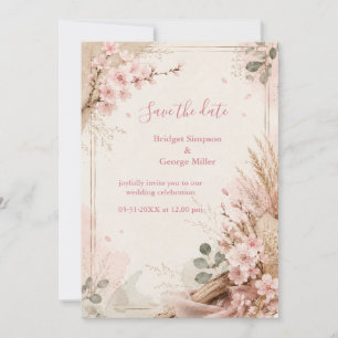 Convite Flores de Casamento Rústico Boho Sakura