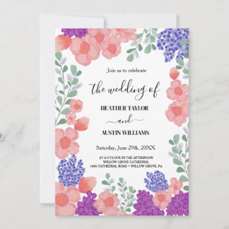 Convite Flores de Casca Rosa Botânica De Casamento De Aqua