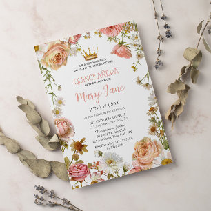 Convite Flores de Cerejeira Rosas Borboletas Quinceañera