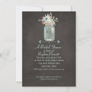 Convite Flores de Chalkboard Rustic Mason Jar Modern Flora