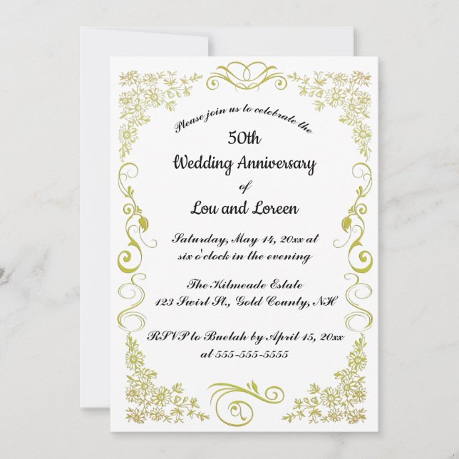 Convite Flores de Coração Douradas Editáveis Deixa-se gira (Frente)