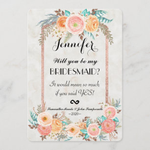 Convite Flores de Coral de Aquarelas e Douradas Bridesmaid