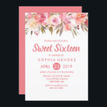 Convite Flores De Coral De Pêssego Doce 16 Festas de anive<br><div class="desc">Peach Coral Flowers Sweet 16 Convite de aniversário Ver coleção de Corais em Niche e Nest</div>