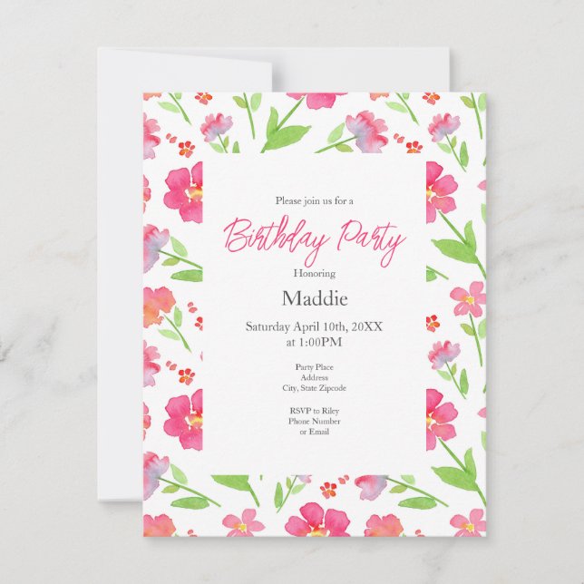 Convite Flores de Cores de Água Mistas 2 (Frente)