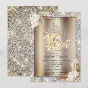 Convite Flores de Coroa Elegantes Brilham Brilho Sweet 16