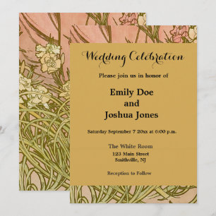 Convite Flores de cravo Mucha Art Nouveau