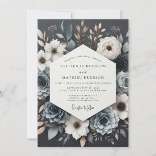 Convite Flores de Crepúsculo Azul Ardósia Casamento