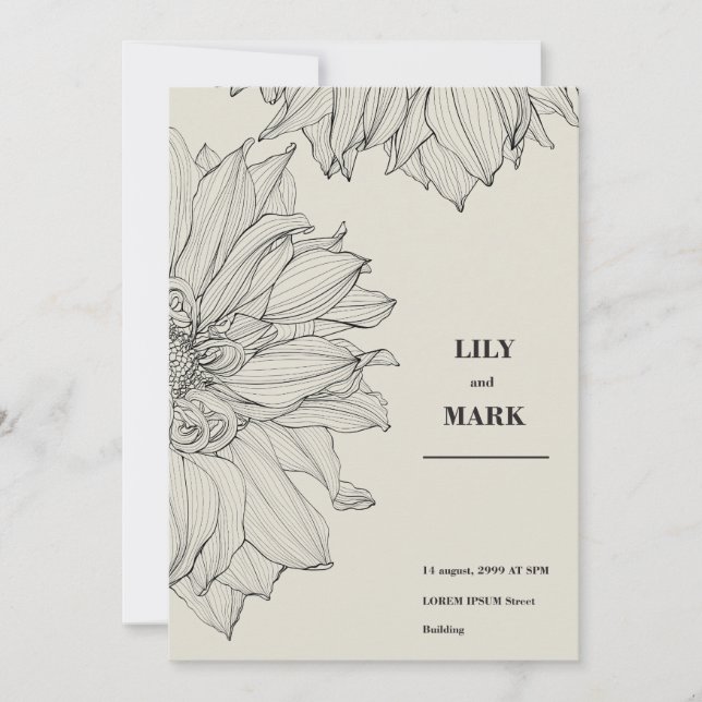 Convite Flores de Dahlia de jardim. Fundo gravado.  (Frente)