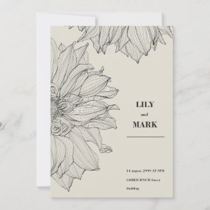 Convite Flores de Dahlia de jardim. Fundo gravado. 