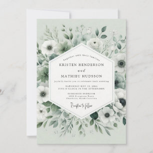 Convite Flores de Elegância em Verde Sálvia Casamento