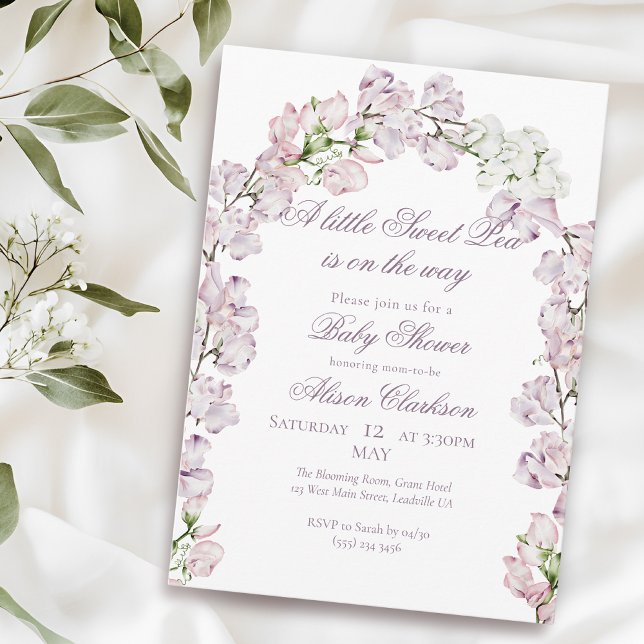 Convite Flores de ervilha doce em arco Baby brunch elegant (Criador carregado)