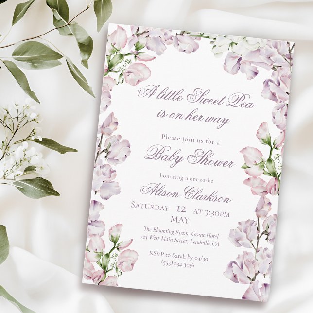Convite Flores de ervilha doce em arco Baby brunch elegant (Criador carregado)