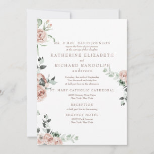 Convite Flores de Eucalipto Rosa Elegante Casamento em 2 L