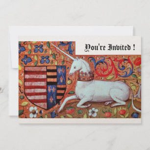 CONVITE FLORES DE FANTASIA MEDIEVAL UNICORN, FLORAL BRANCO
