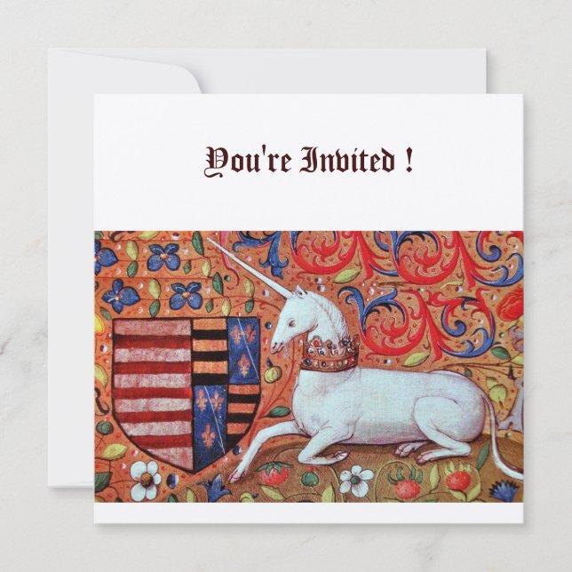 CONVITE FLORES DE FANTASIA UNICORN MEDIEVAL, FLORAL BRANCO (Frente)