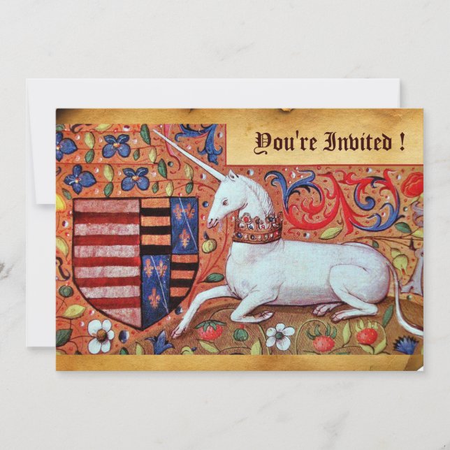 CONVITE FLORES DE FANTASIA UNICORN MEDIEVAL, PARCHES FLORA (Frente)
