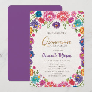 Convite Flores de Festa Mexicana Quinceañera