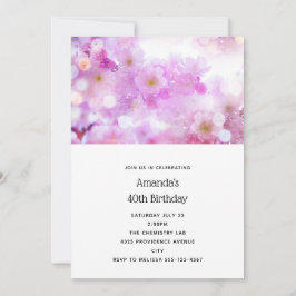 Convite Flores de Flor de Cereja Rosa Foto Aniversário