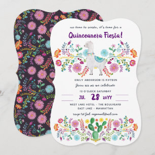 Convite Flores de Folha de Quinceanera mexicanas Llama Cut