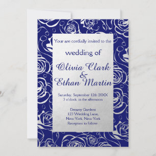 Convite Flores de folhas azuis e prateadas reais com Rosa