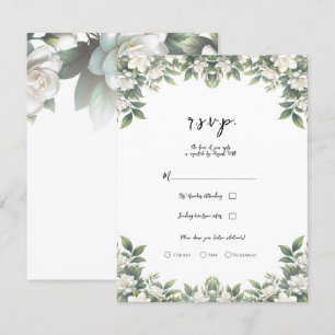 Convite Flores de Gardênia Branca Elegante RSVP de Casamen