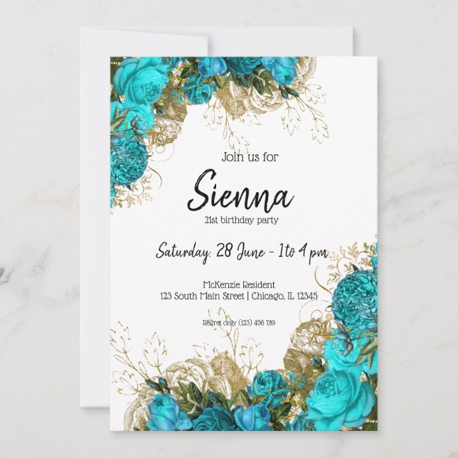 Convite Flores de Gema Moderno para todas as ocasiões (Frente)