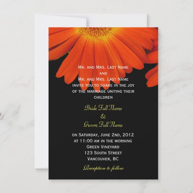 Convite Flores de gerbera margarida laranja elegante casam (Frente)