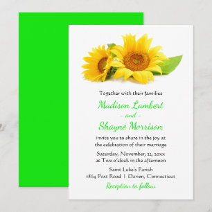 Convite Flores de Girassol Verde e Amarelo para Casamento