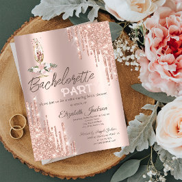 Convite Flores de Gotejamento em Rose Gold, Festa de Despe
