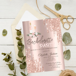 Convite Flores de Gotejamento em Rose Gold Festa de Soltei