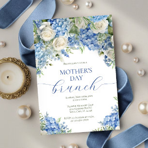 Convite Flores de Hortênsia Azul para Brunch do Dia das Mã
