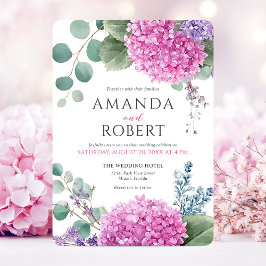 Convite Flores de Hortênsia Rosa Aquarela Casamento Elegan