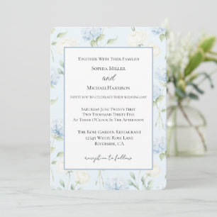 Convite Flores de Hydrangea Azuis Bonitas Casamento