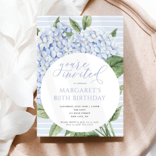 Convite Flores de Hydrangea Azuis Festa de aniversário do  (Beautiful Blue Hydrangea Birthday Invitations)