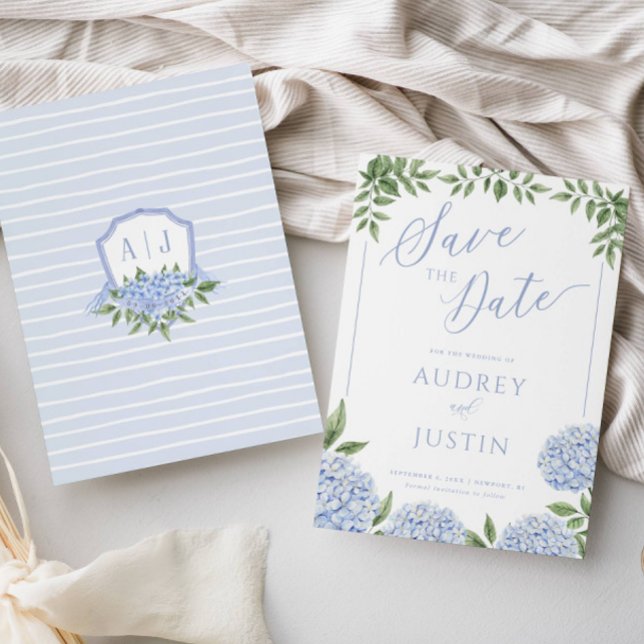 Convite Flores de Hydrangea Azul Guarda a Data (Criador carregado)