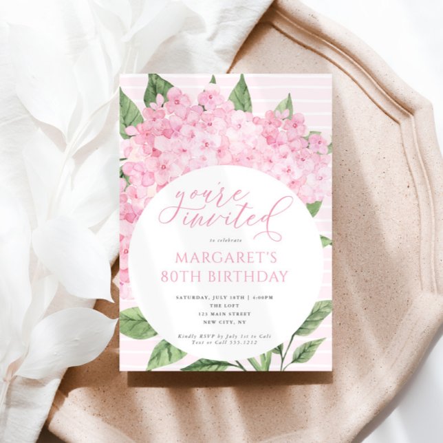 Convite Flores de Hydrangea Cor-de-rosa - Festa de Anivers (Criador carregado)
