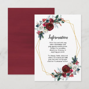 Convite Flores de Inverno Burgundy com Moldura Dourada Geo