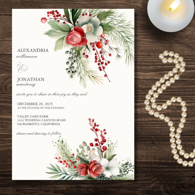 Convite Flores de Inverno Elegantes, Frutas e Casamento de (Criador carregado)