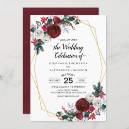 Convite Flores de inverno geométricas Douradas da Frame Bu