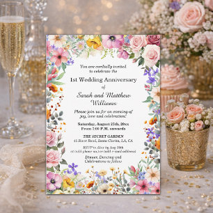Convite Flores de Jardim Chic 1º Aniversário de Casamento