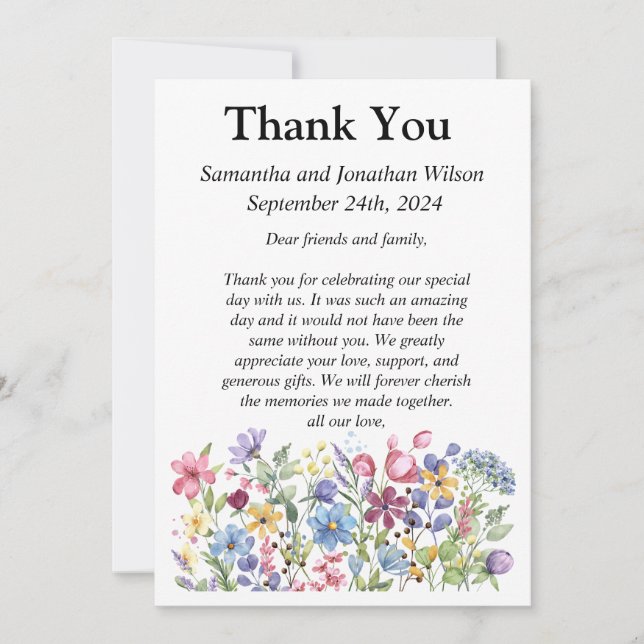 Convite Flores de Jardim de Aquarela Boêmia Foto Obrigado (Frente)