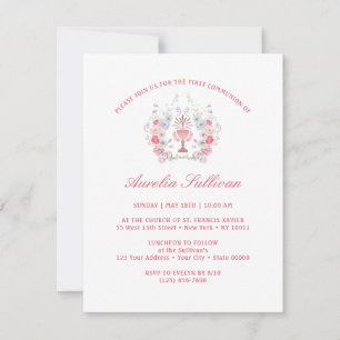 Convite Flores de Jardim Elegantes na Primeira Comunhão