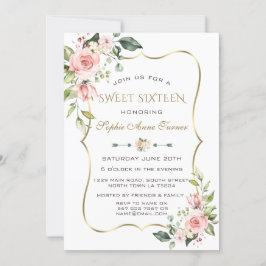 Convite Flores de Lâmpada de Água Dourada Quadro Sweet 16