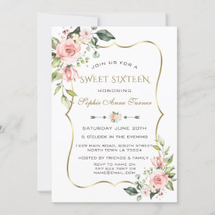 Convite Flores de Lâmpada de Água Dourada Quadro Sweet 16