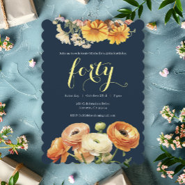 Convite Flores De Laranja Botânica De aniversário de 40 an