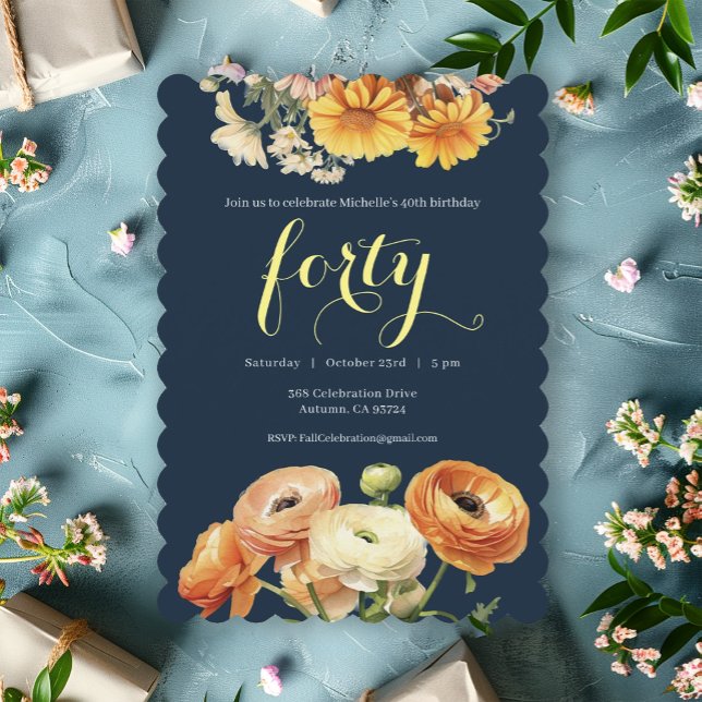 Convite Flores De Laranja Botânica De aniversário de 40 an (Criador carregado)