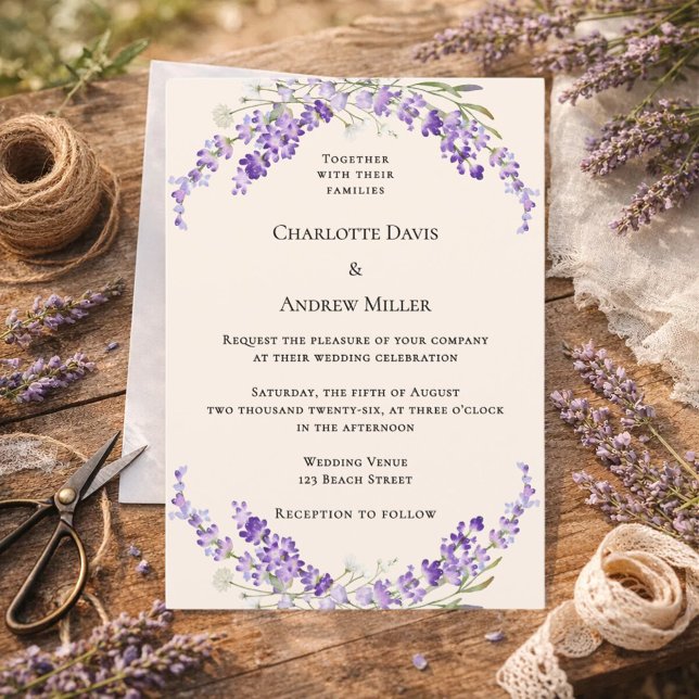 Convite Flores de lavanda champanhe creme casamento (Criador carregado)