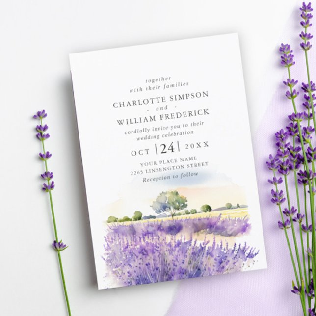 Convite Flores de Lavanda de Aquarela Código QR de Casamen (Criador carregado)