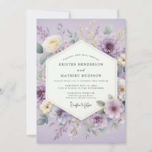 Convite Flores de Lavanda em Aquarela para Casamento