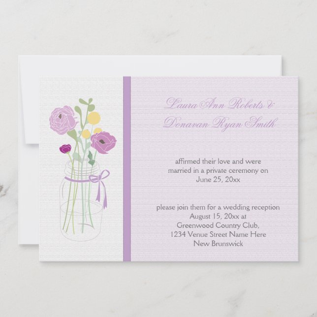 Convite Flores de Lavanda Roxa Apenas Recepção de Jar Maso (Frente)